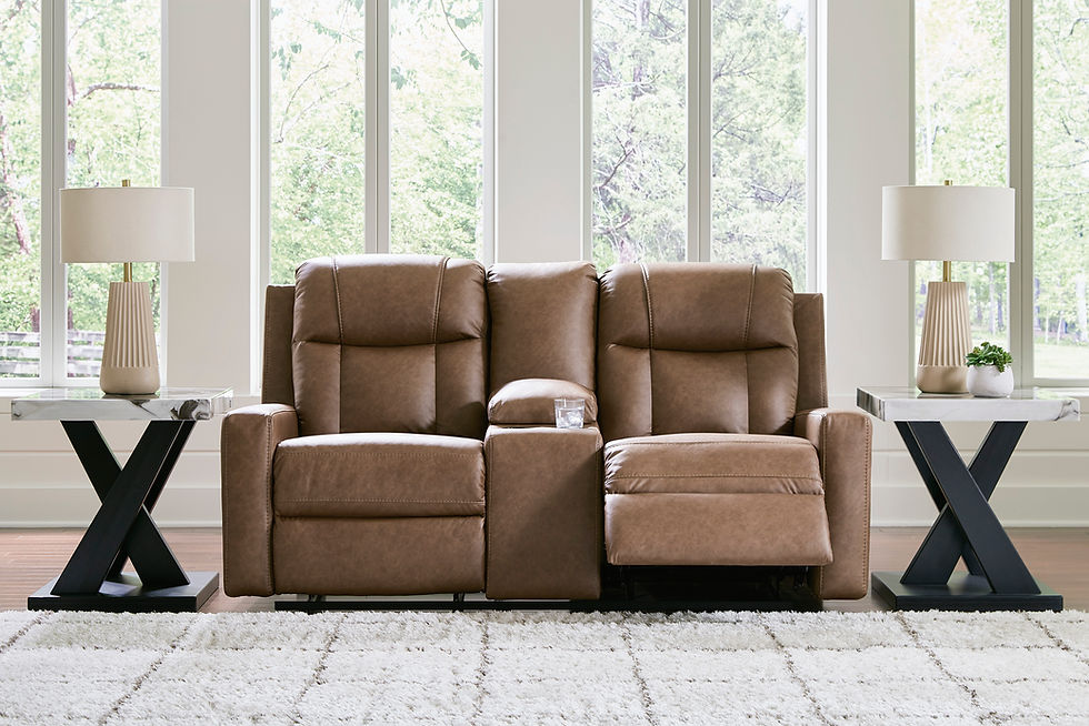 Thumbnail: Mackmenville Caramel Reclining Loveseat w/ Console