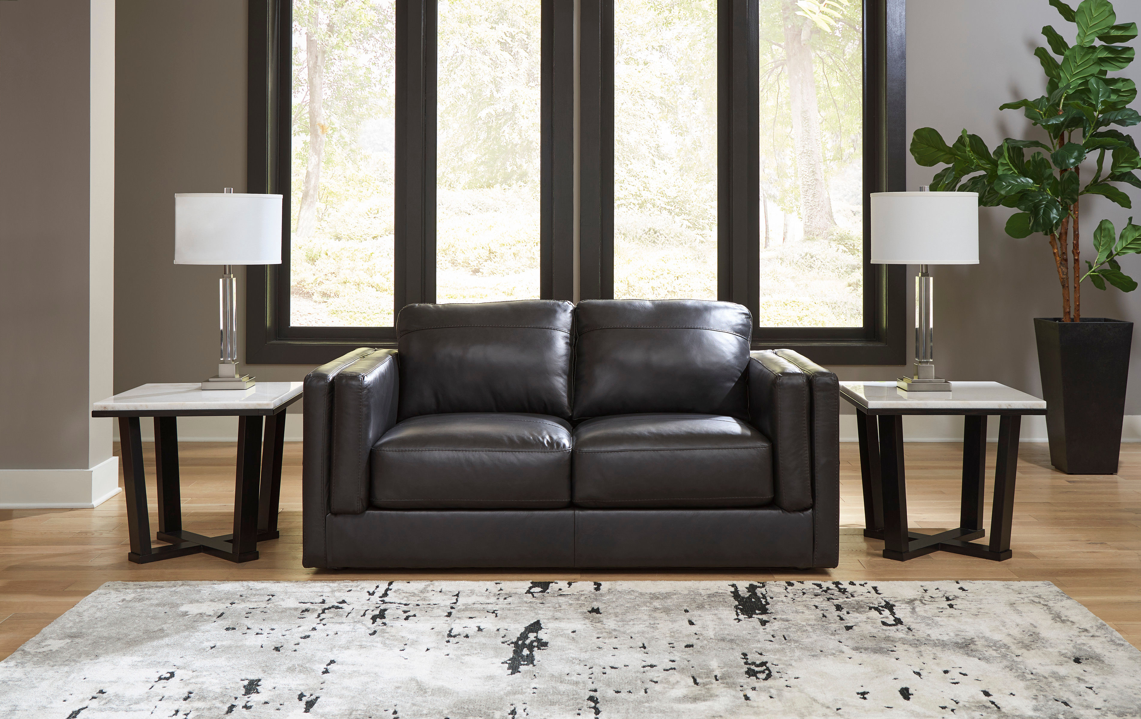 Amiata Onyx Genuine Leather Loveseat