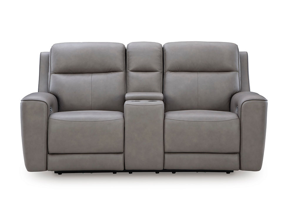 Thumbnail: 5Z-Comfort Nickel Gray Leather Power Reclining Loveseat w/ Console