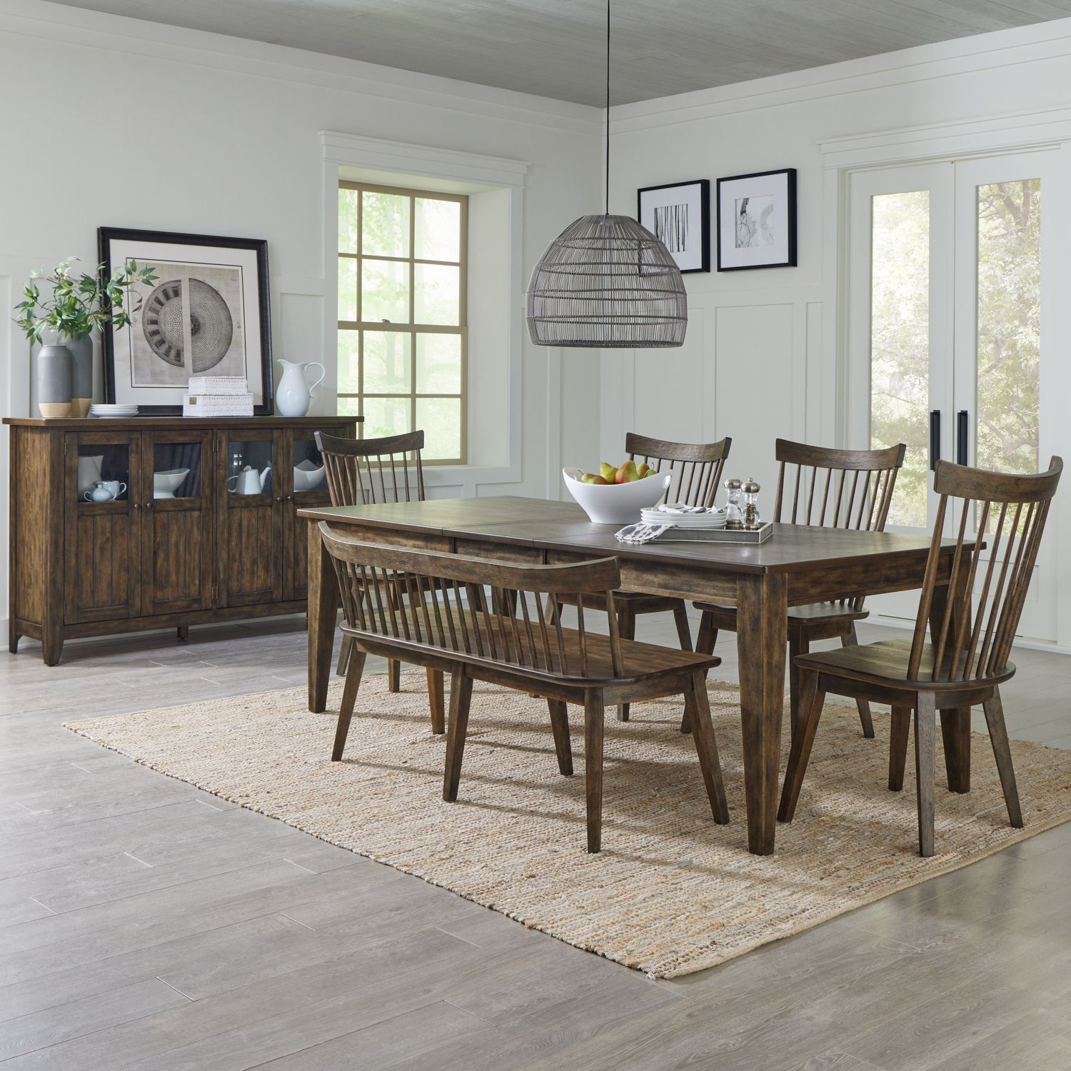 Midland Falls Rectangular Table, 4 Side Chairs & Bench