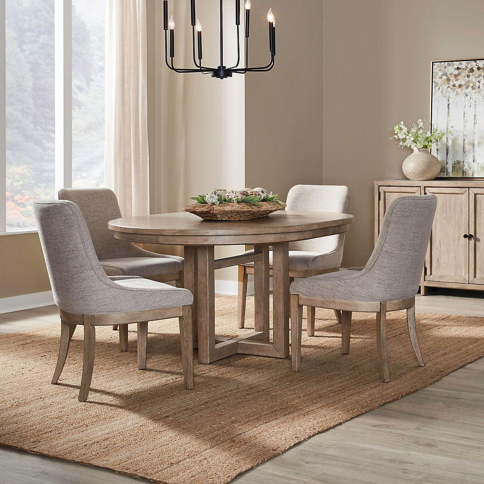 Thumbnail: Proximity Place Round Pedestal Table & 4 Upholstered Side Chairs