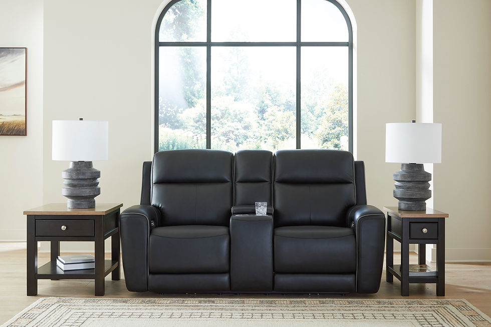 5Z-Comfort Onyx Black Leather Power Reclining Loveseat w/ Console