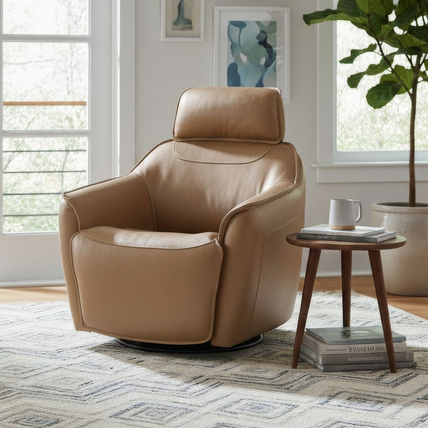 Darby Butternut Leather Swivel Accent Chair w/ Foot Power/Tilt