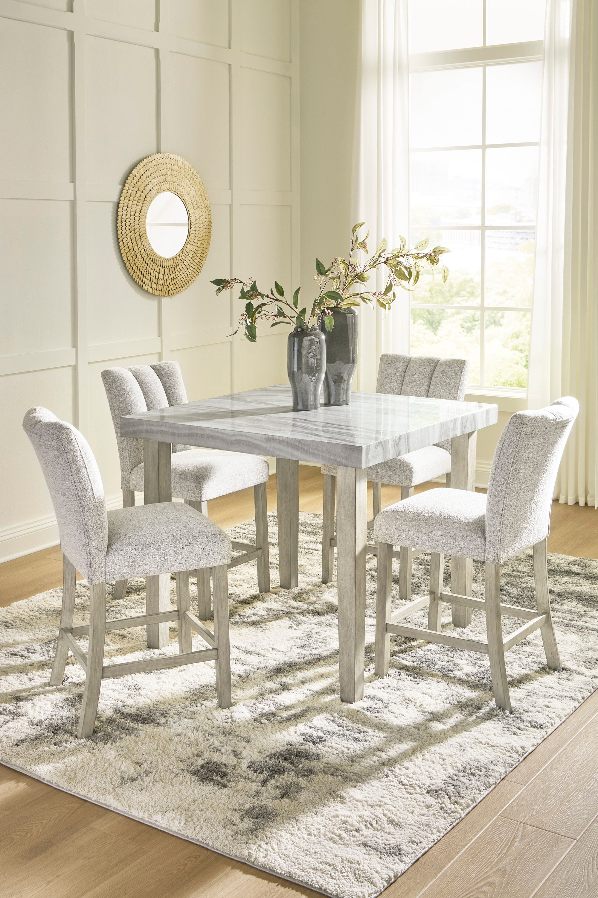 Larawyn Bisque Counter Table & 4 Barstools