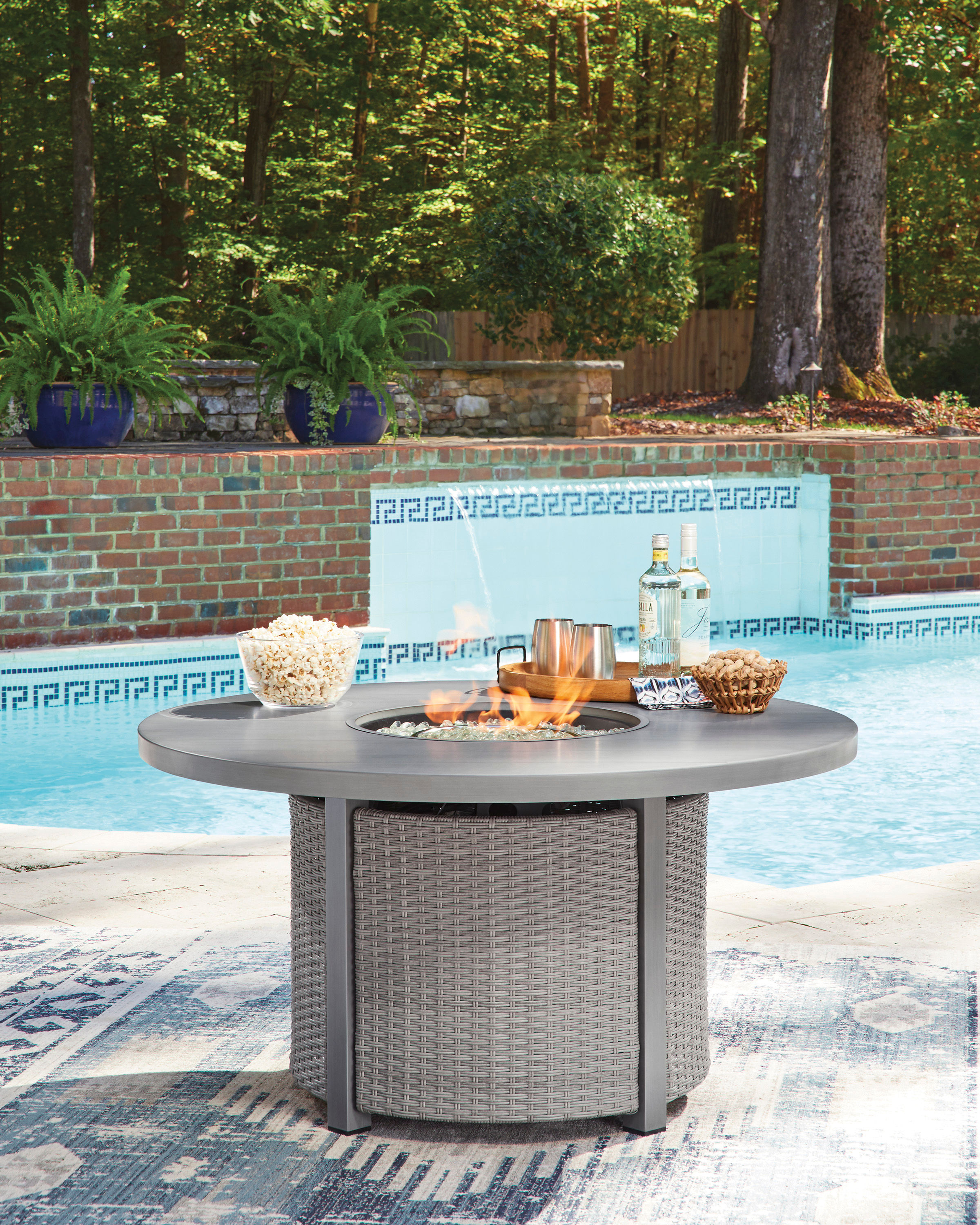 Half Moon Gray Outdoor Fire Pit Table