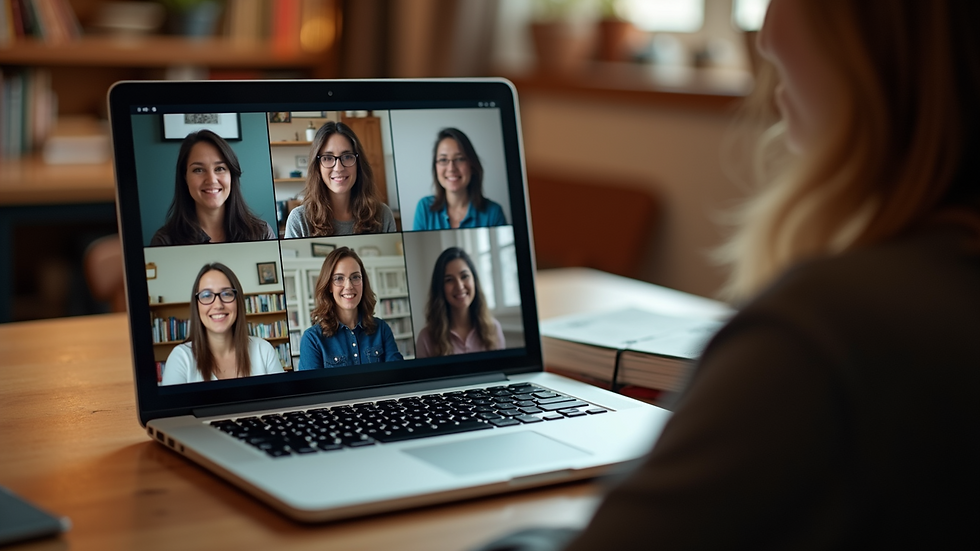 Close-up view of a laptop screen showing a lively online book club discussion