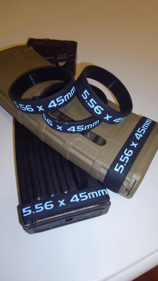 (E) Black and Blue 5.56 X 45mm 5.56 X 45mm" easy ID magazine marking bands (5 pa
