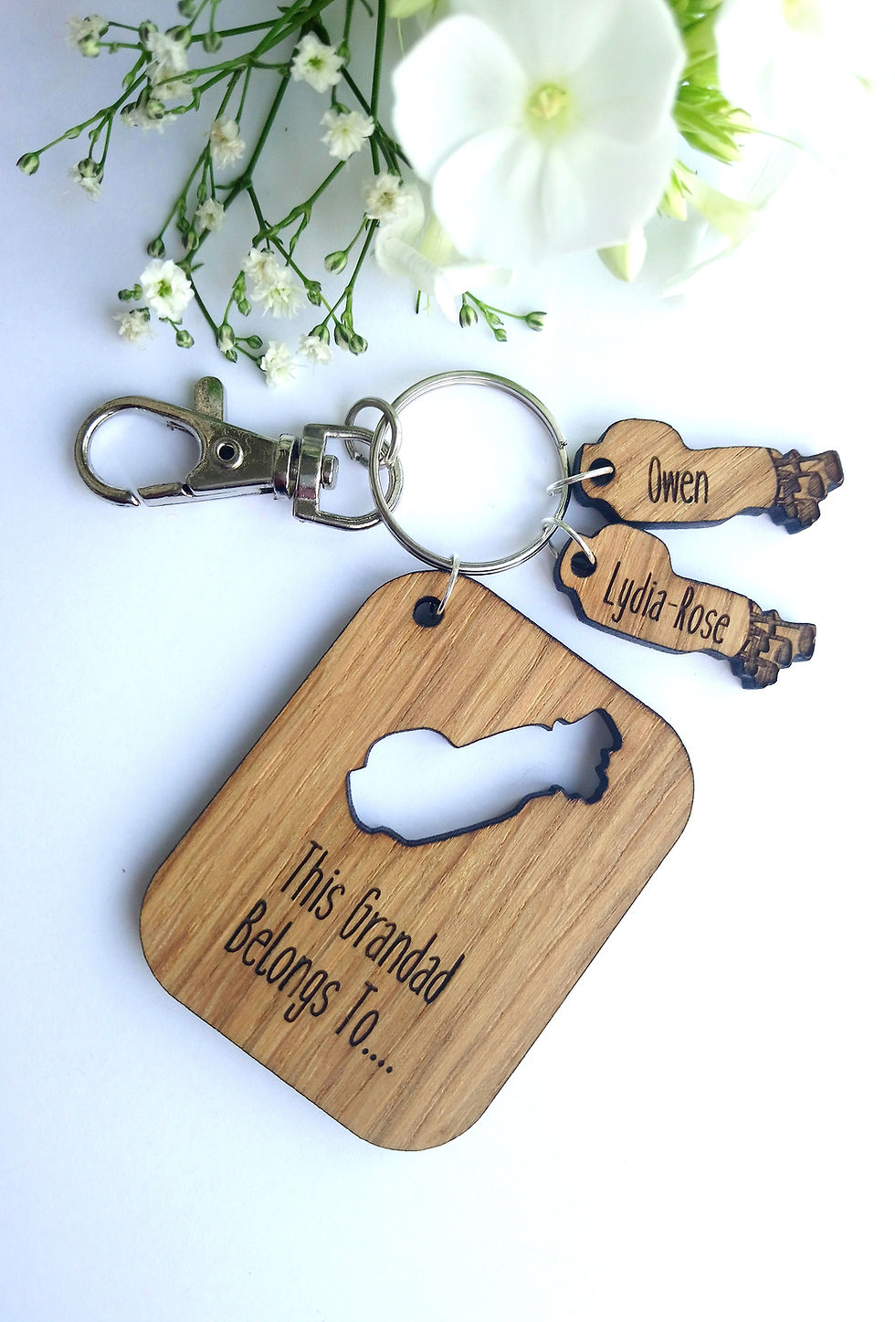 Thumbnail: Fathers Day Key Ring - This Daddy Belongs to.. Personalised Laser Engraved Oak