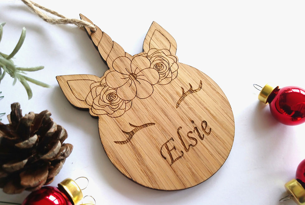 Thumbnail: Unicorn Personalised Oak Engraved Christmas Tree Decoration