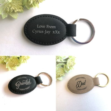 Thumbnail: Personalised Key Ring - Vegan Leather- Fathers day gift - Faux leather Keyring
