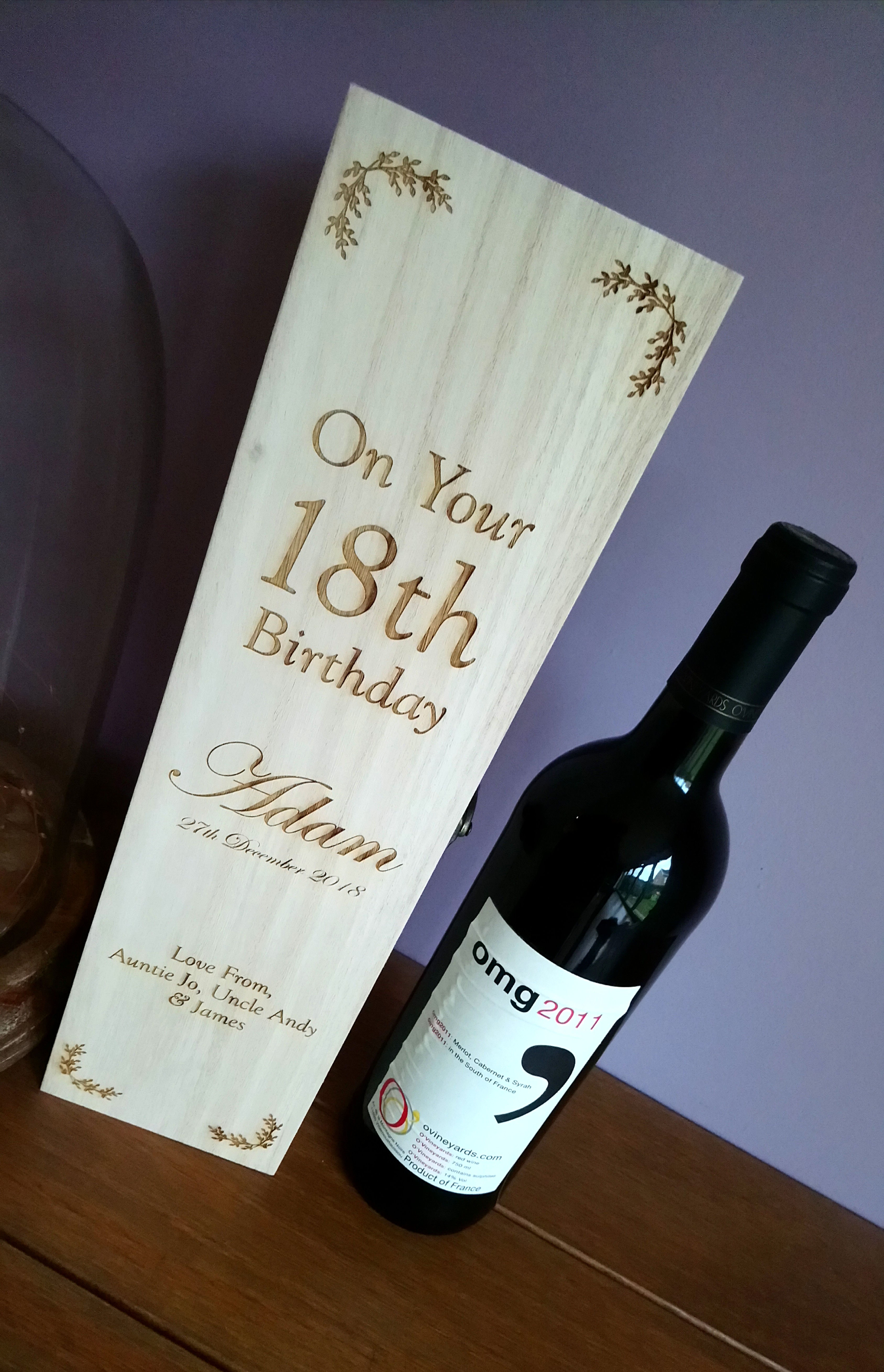 Engraved wine box - wooden personalised wine box gift - WINE BOTTLE NOT INCLUDED