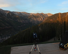Telescopes overlooking Telluride ski area during a starlit wedding event, hosted by AstroTours.org