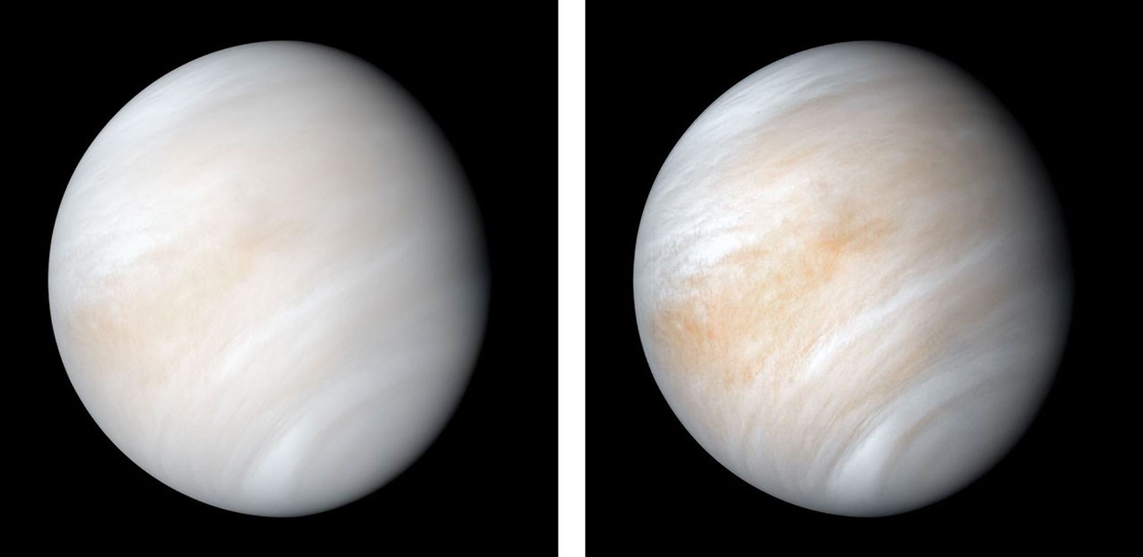 Mariner 10 view of Venus’s cloud-covered globe, with no surface visible.