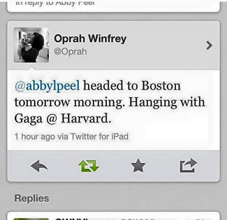 Oprah tweeted me