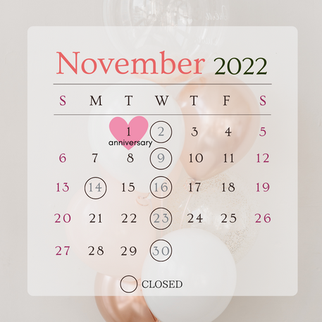 DOGDELICS|11月の営業カレンダー