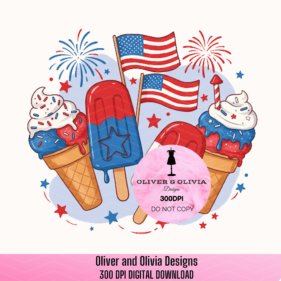 Happy 4th of July Ice Cream Digital Design PNG | Patriotic Summer