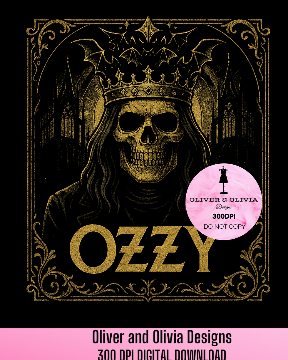 Ozzy Skull King SVG PNG – Gothic Crown & Cathedral Rock T-Shirt Design, Heavy Me
