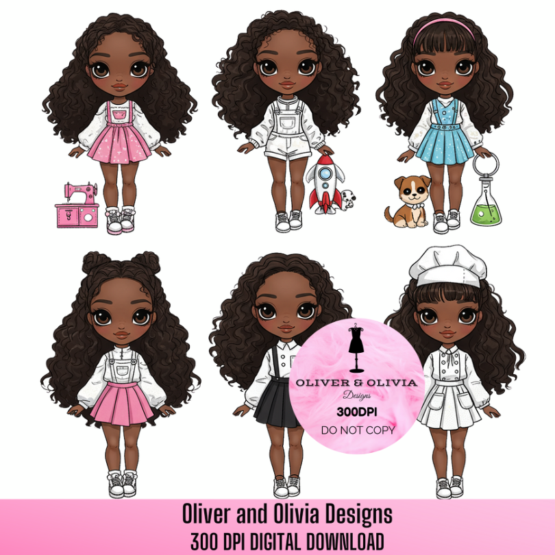 Diverse Career & Hobby Girls Clipart PNG Set | Professions & Interests Digital D