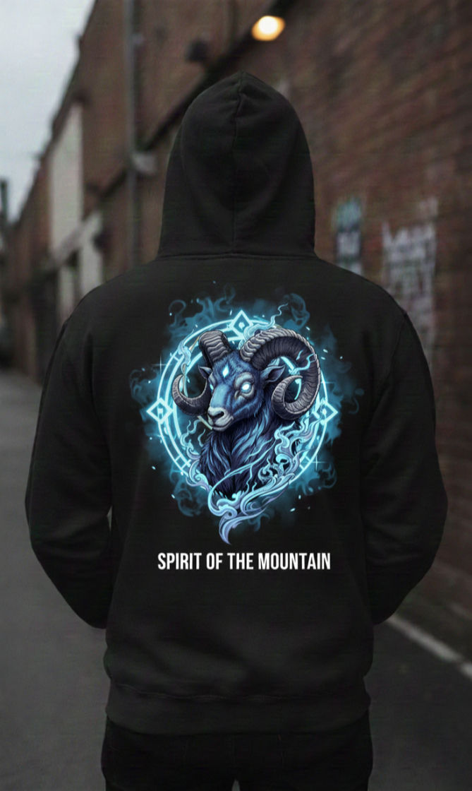 **Ram Head Hoodie** | **Spirit of the Mountain** **Aries Zodiac** Pullover | Blu
