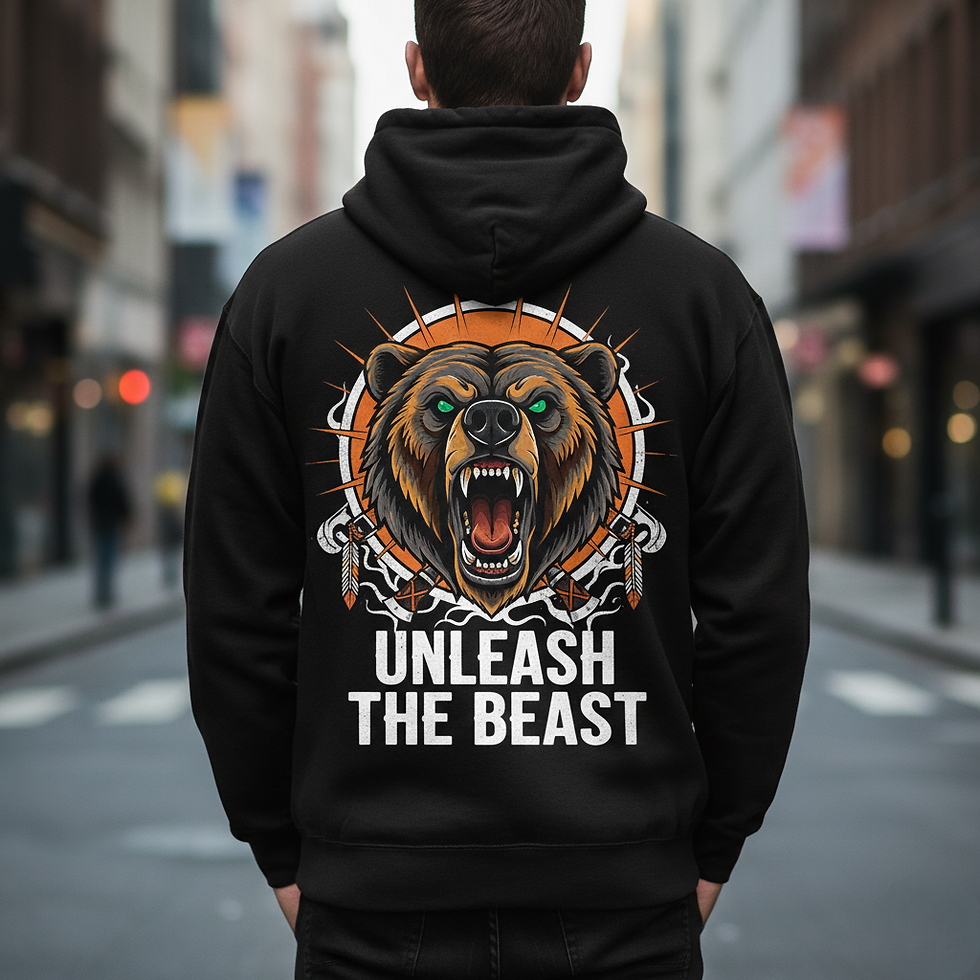 Unleash The Beast Hoodie** | **Grizzly Bear** Graphic Pullover | Men's **Fitness
