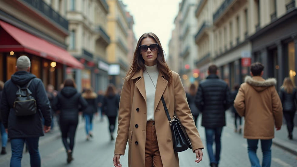 Wide angle view of a busy urban street filled with stylish individuals