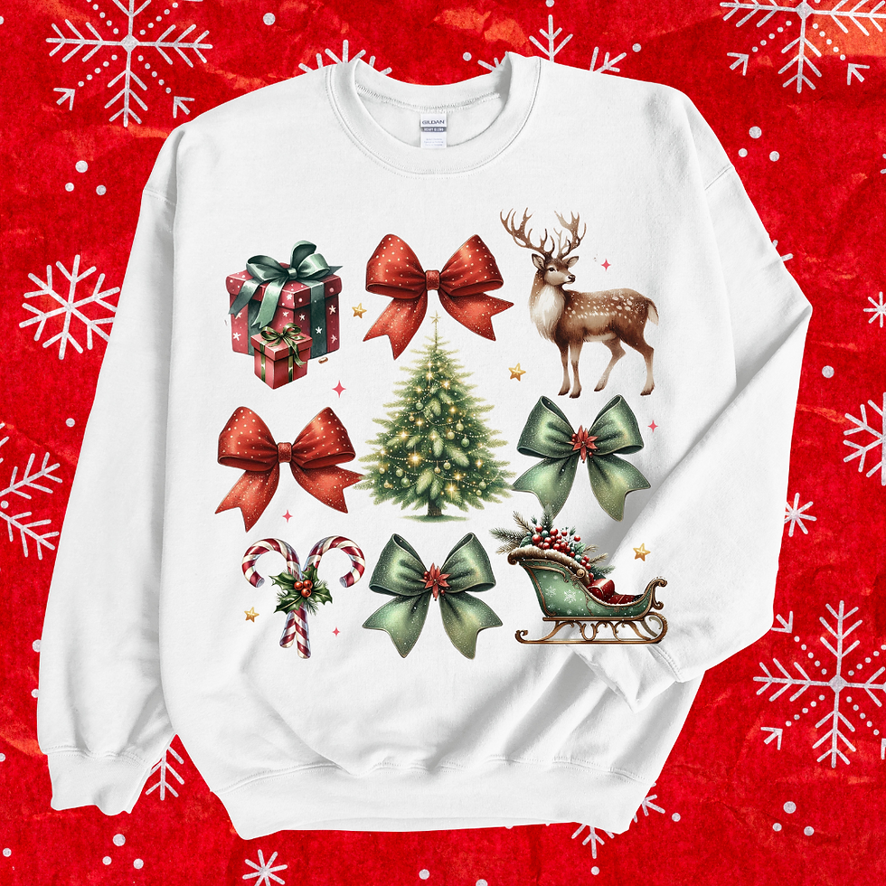 Coquette christmas reindeers and trees sweatshirt