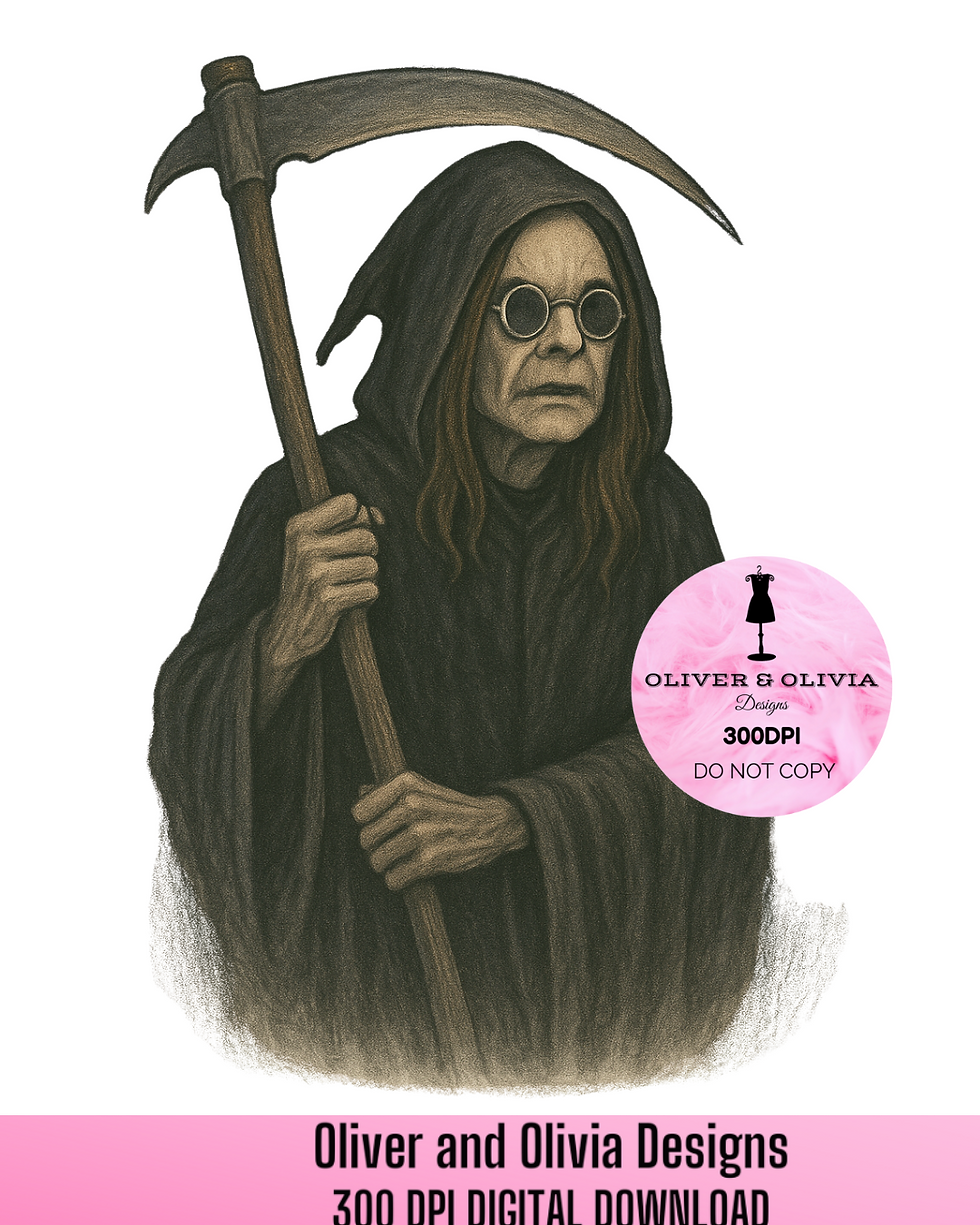 Ozzy Grim Reaper SVG PNG – Gothic Rock Legend with Scythe, Heavy Metal T-Shirt D