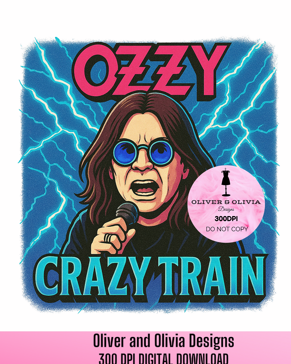 Ozzy Crazy Train SVG PNG – Retro Rock Lightning T-Shirt Design, Heavy Metal Conc