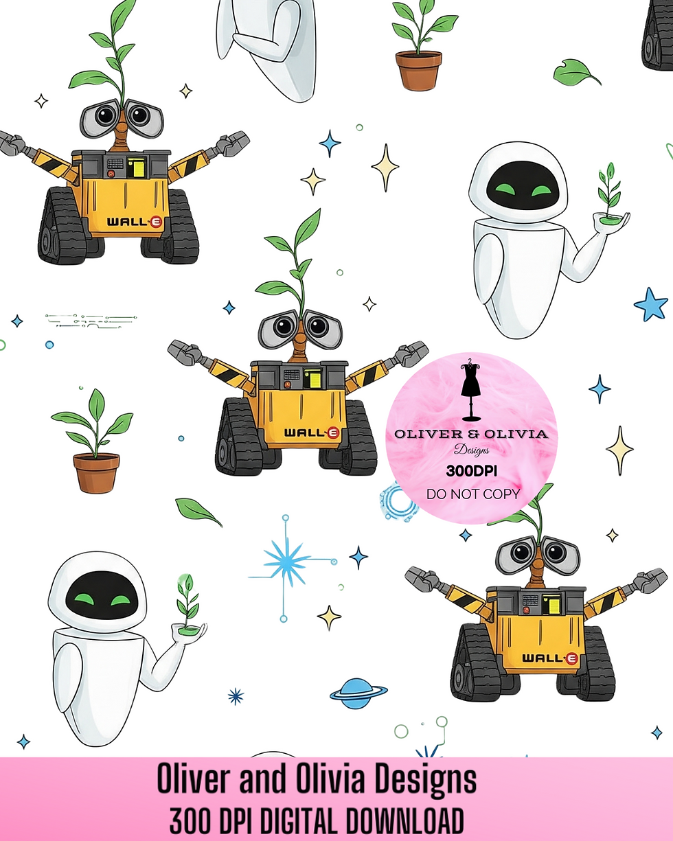 Wall-E & Eve Seamless Pattern | Cute Robot Digital Download | Cartoon Fabric & C
