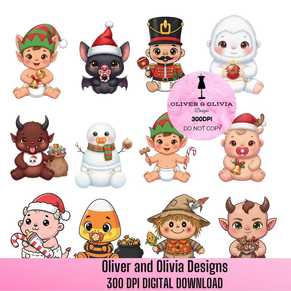 Adorable Baby Christmas Characters | Elf, Nutcracker, Snowman & More PNGs”