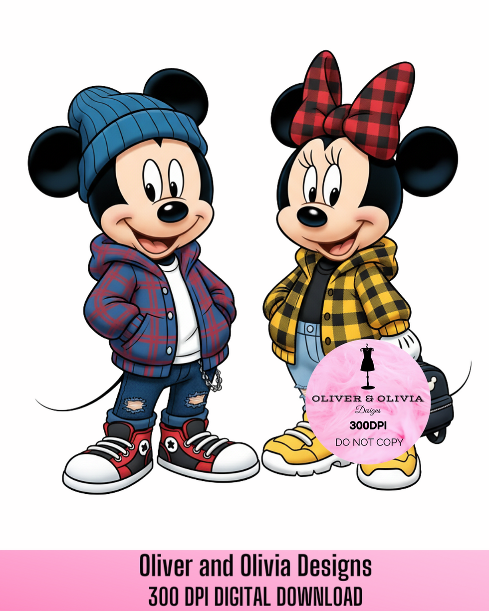 Mickey & Minnie Fall Outfit Digital Download | Cozy Autumn Flannel Halloween PNG