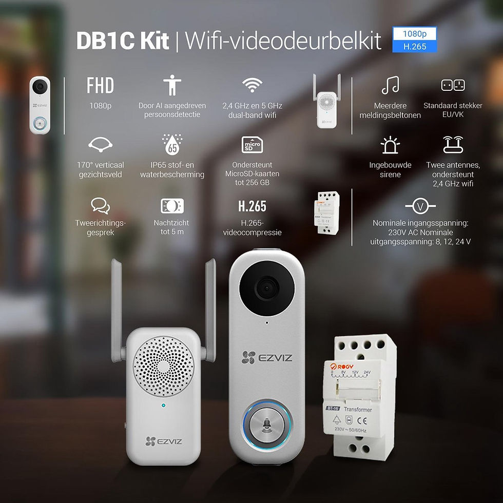 Thumbnail: Ezviz DB1C Kit - Wifi-videodeurbelkit - met Chime & Transformer - Wit