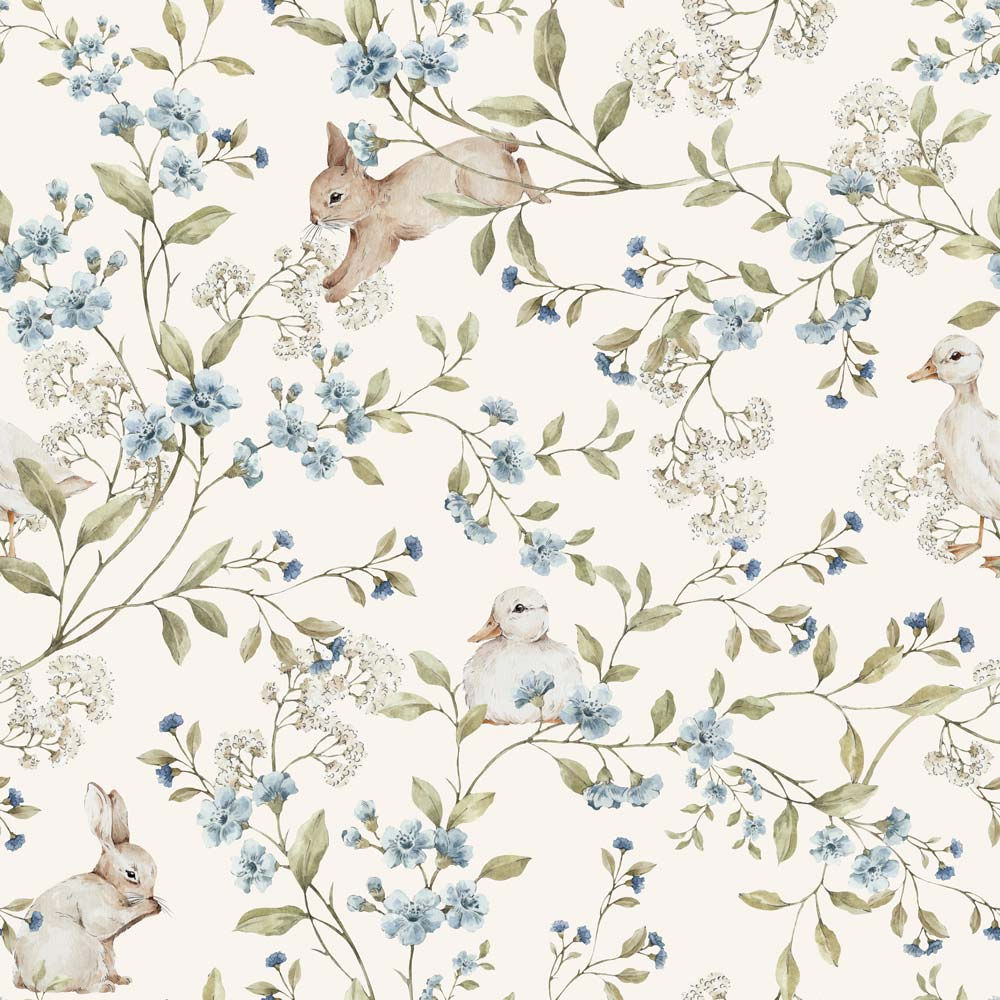 Wallpaper Meadow Friends with ducks and bunnies