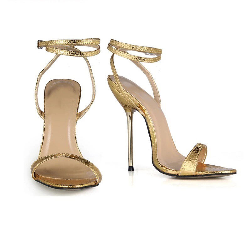 الصورة المصغرة: Gold Strappy Stiletto Heels