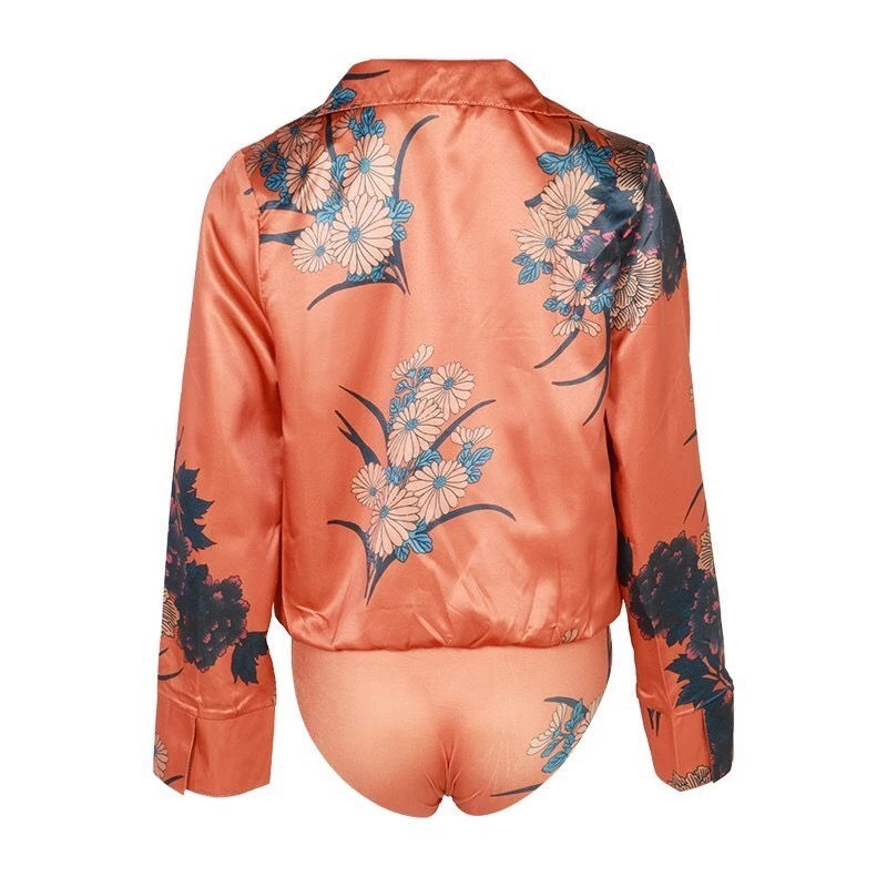 الصورة المصغرة: Floral Print V Neck Bodysuit
