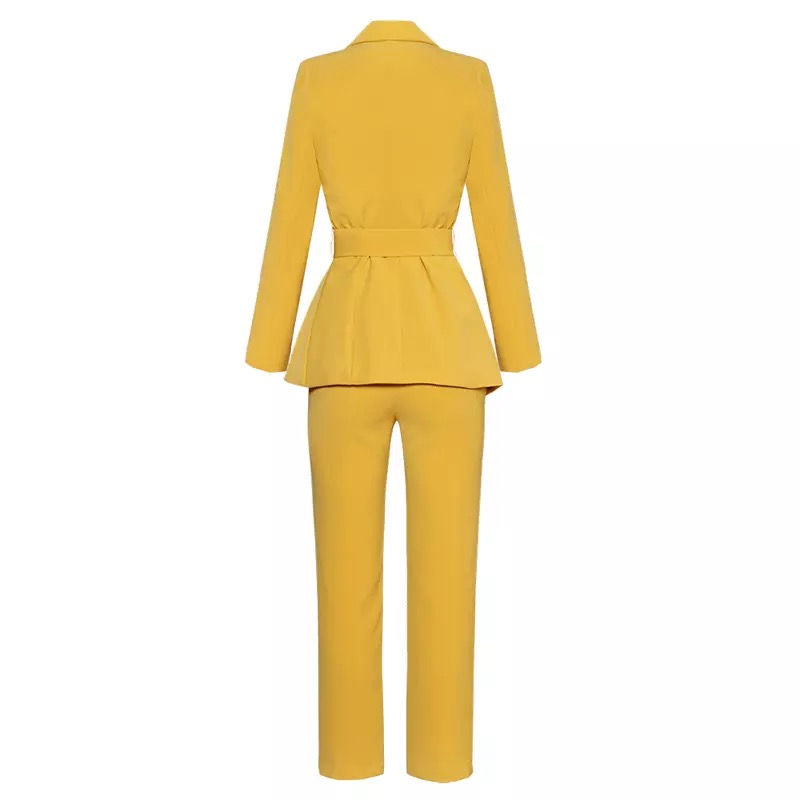 الصورة المصغرة: Collar Belted Blazer + Tailored Pants Suit