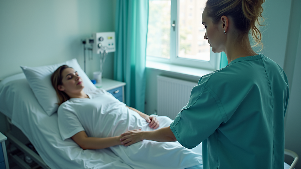 High angle view of a hospital nurse taking care of a patient