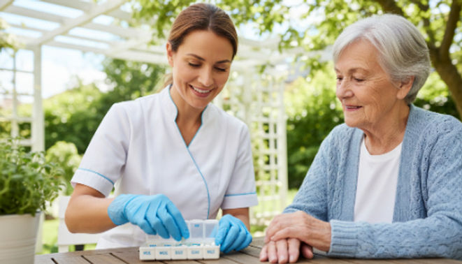 cuidadora de idosos ajudando paciente com alzheimer