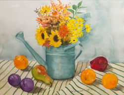 Watering Pot and Sunflowers