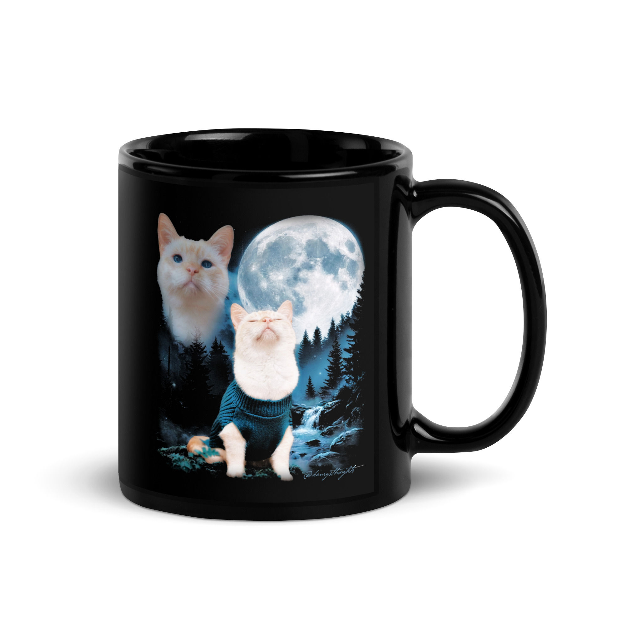 Henry and the Moon Black Glossy Mug