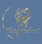  Flutter Radiant Gold Image LOGO with butterfly on face, blue background.