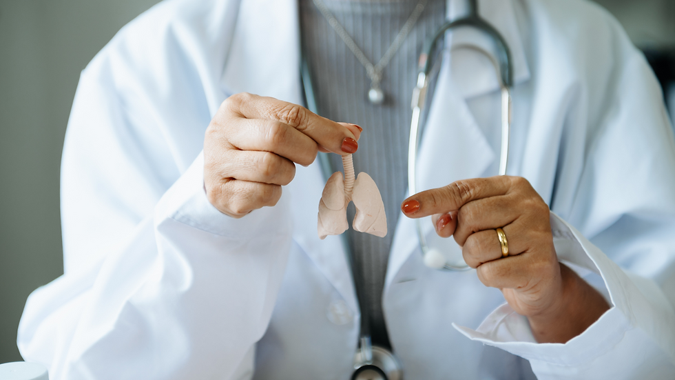 doctor showing a diagram of lungs