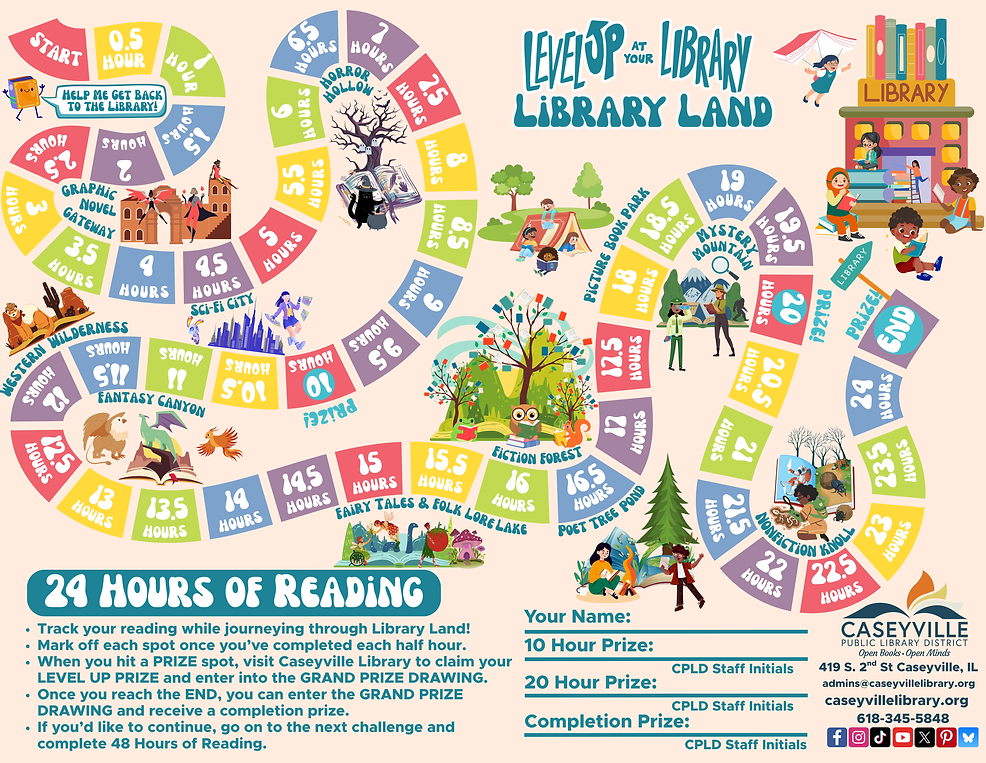 English Summer Reading Packet 2025 Tracker, Bingo, Events, Reading List (1).png