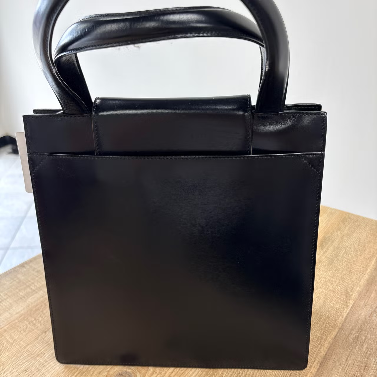 Bvlgari Leather Black Top Handle Tote