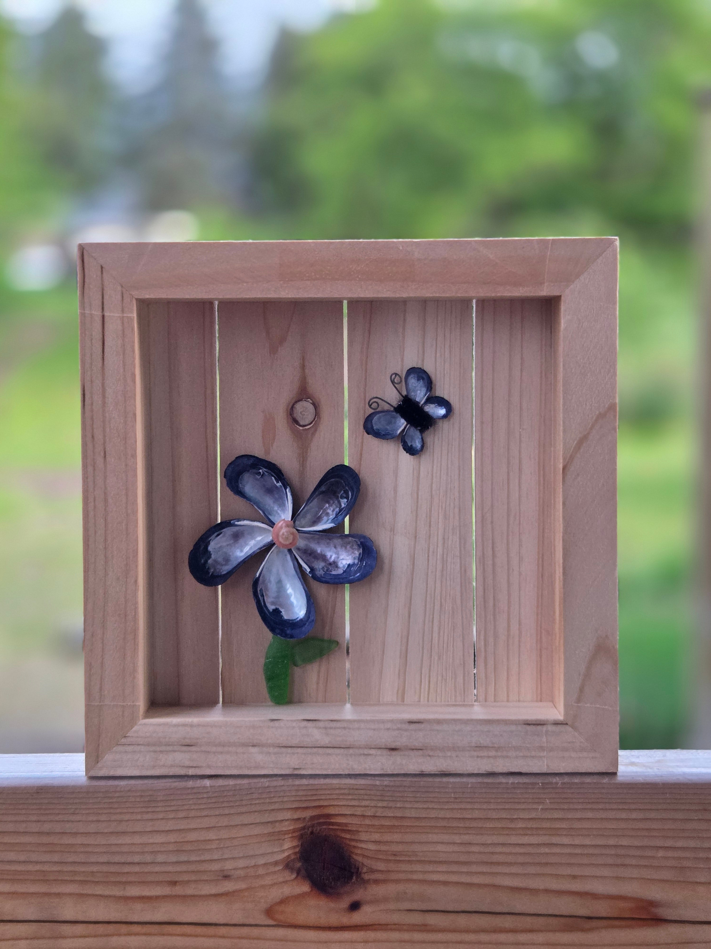 Flower and Butterfly Shell Art