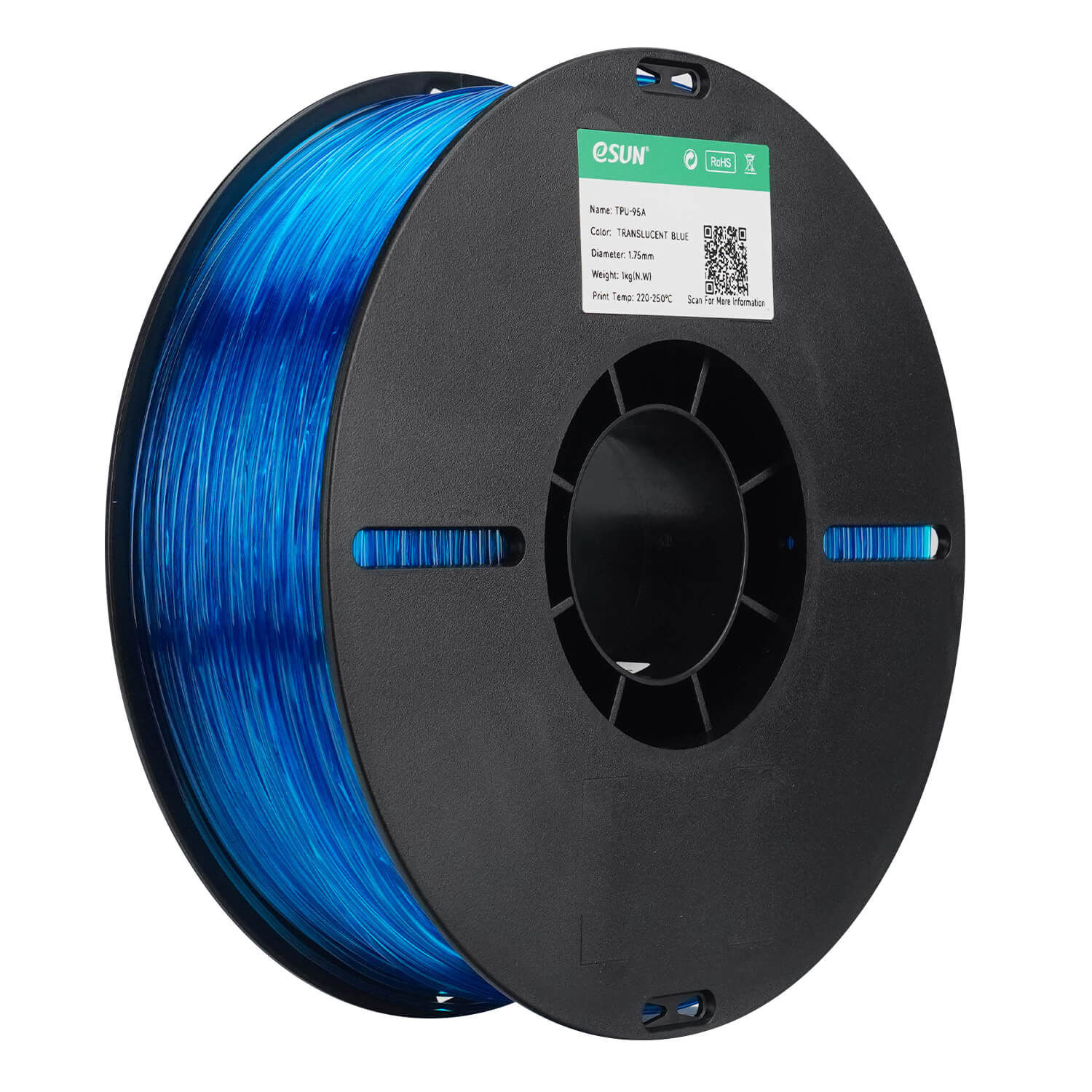 גליל פילמנט eSUN TPU-95A TRANSLUCENT BLUE גמיש בצבע כחול שקיף - יבואן רשמי