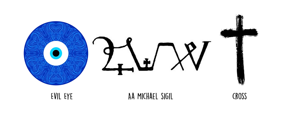 symbols for protection, protection sigils, evil eye, cross, Archangel Michael Sigil