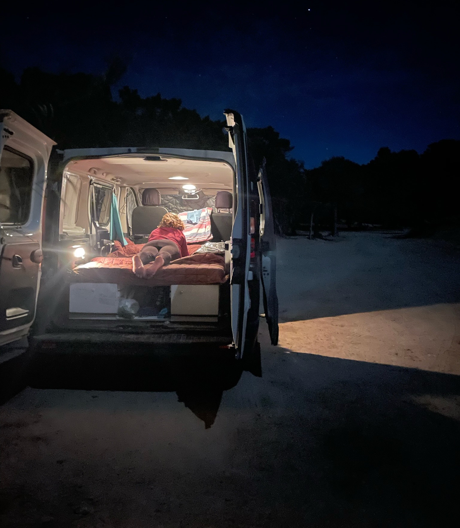 Working from the back of a camper van in Ibiza.