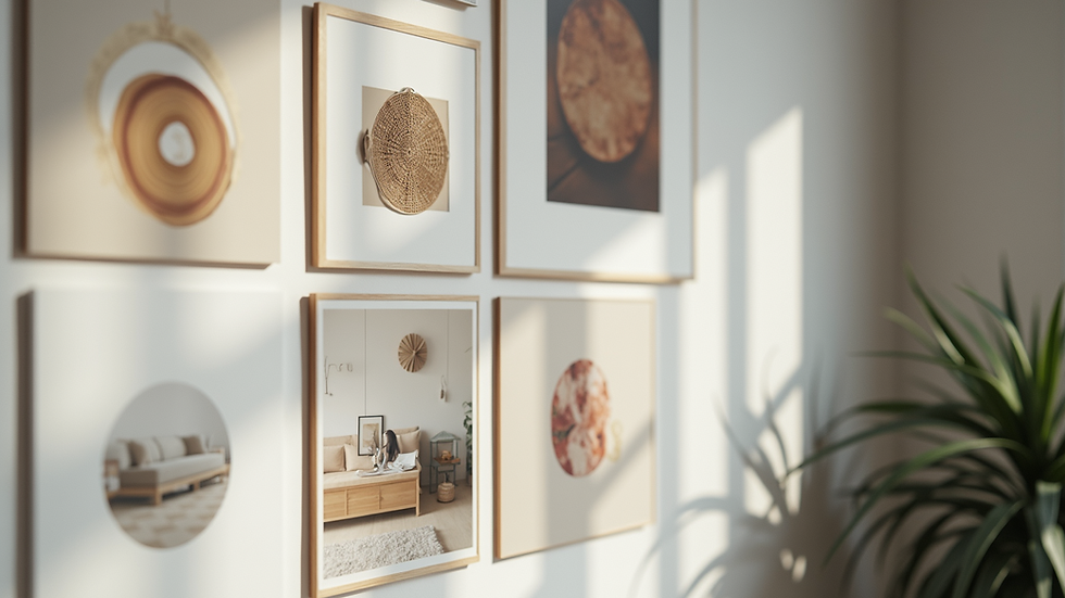 Close-up view of mood boards featuring various design inspirations