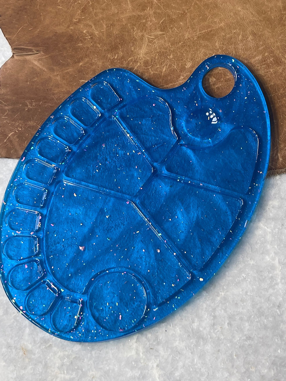Thumbnail: Blue Handmade Resin, Painters Palette with Iridescent Glitter. 
